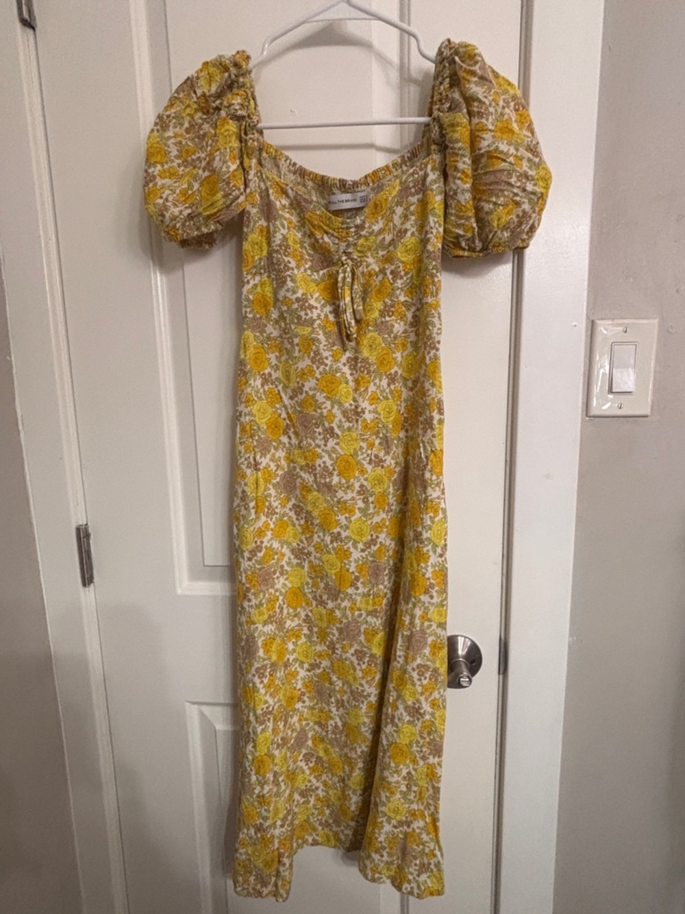 Faithful the Brand Yellow Floral Puff-Sleeve Midi Dress - Women's Size 2 XS